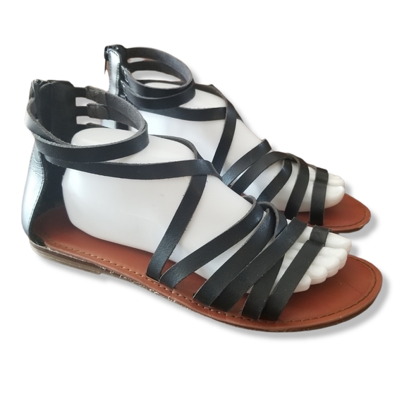 American Eagle Gladiator Sandals 10 Black Zip Back Heel